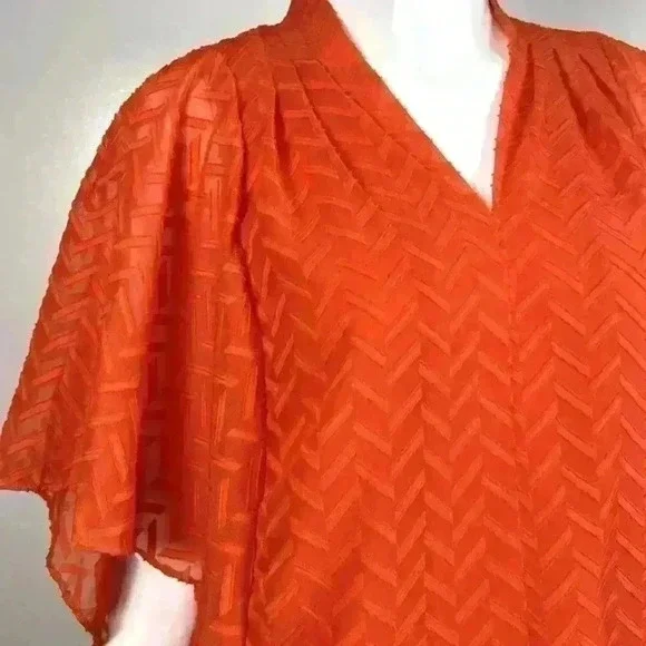 VINCE CAMUTO- NWT Orange Citrus Splash Ruffled Sleeves Blouse Sz Small - Picture 13 of 15